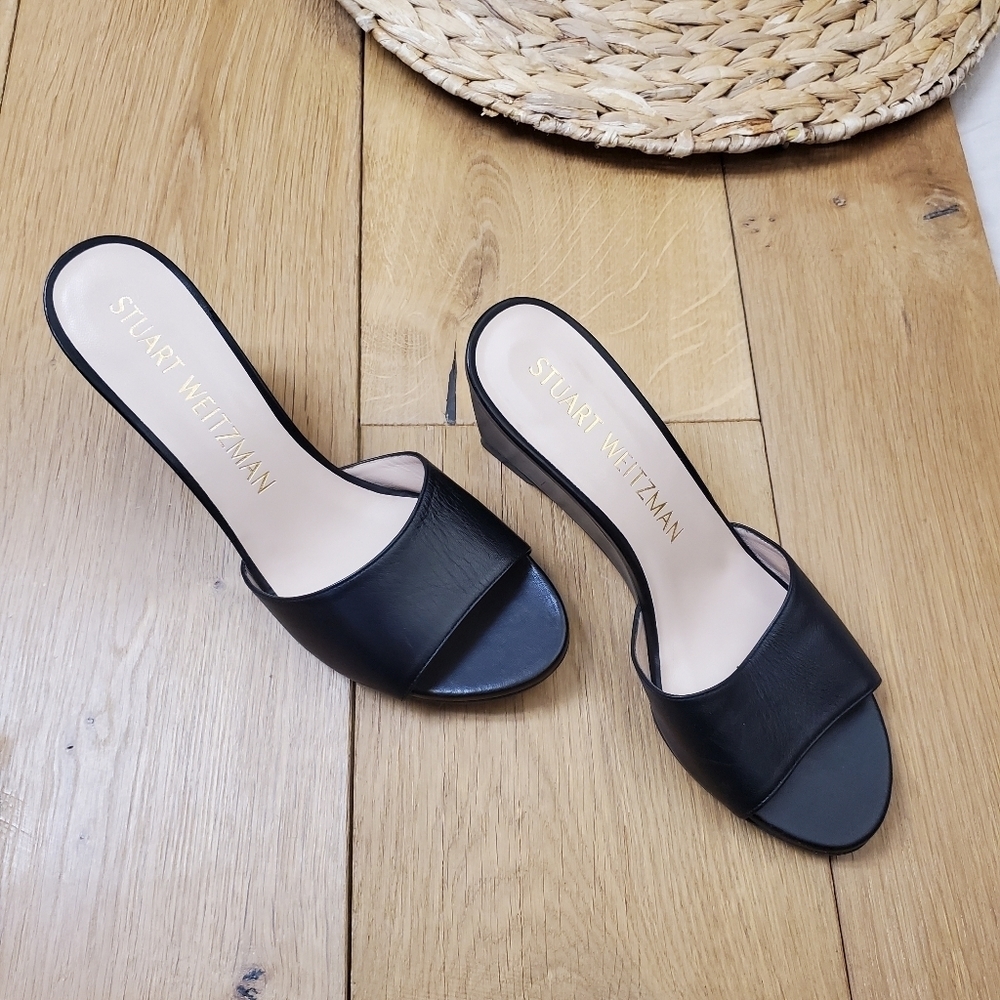 Stuart Weitzman Black Leather Wedges